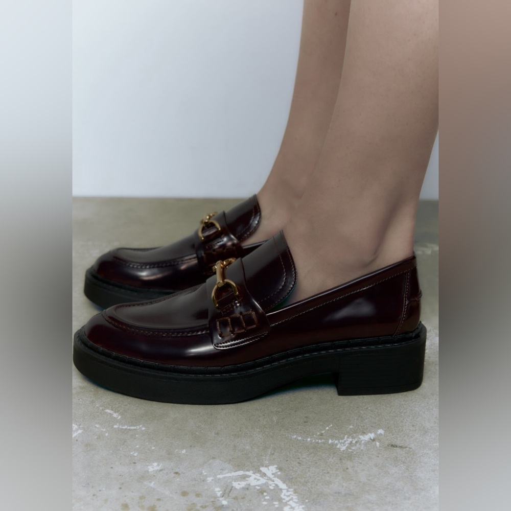 Zara Lug Sole Loafers. Burgundy. NWT